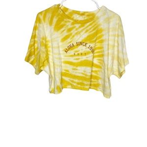 Roxy yellow tie dye aloha cropped T-shirt size XS oversized f